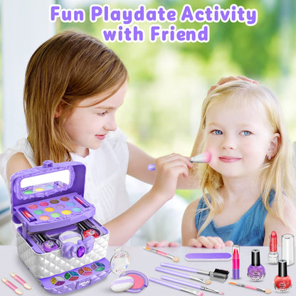 Hollyhi Kids Makeup Kit for Girl, Washable Makeup Set Toy with Real Cosmetic Case for Little Girl, Pretend Play Makeup Beauty Set Birthday Toys Gift for 3 4 5 6 7 8 9 10 Years Old Kid (Purple)