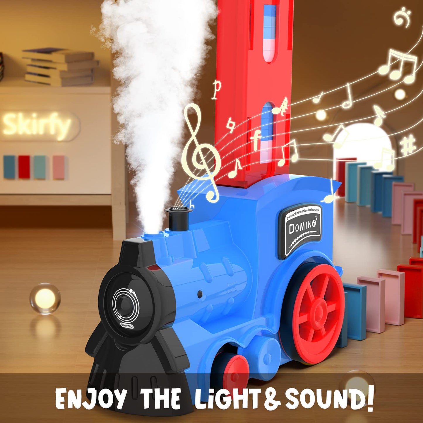 Kids Games Domino Train Toys,200PCS Automatic Domino Train Toy for Boys 4-6,Toddler Toys Train Domino Stacker with Steam,Light,Storage Bag,Dominoes for Kids Creative Birthday Gifts Girls