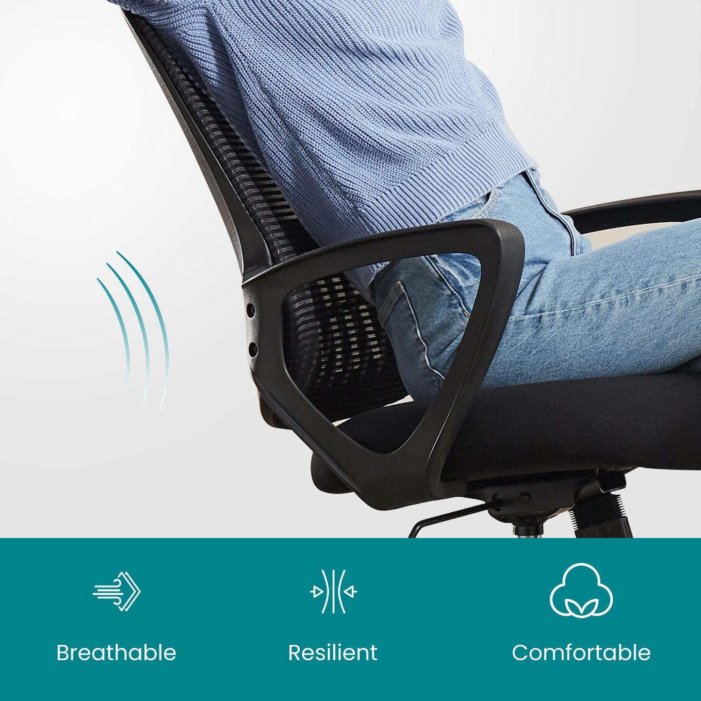 SMUG Office Computer Desk Chair, Ergonomic Mid-Back Mesh Rolling Work Swivel Task Chairs with Wheels, Comfortable Lumbar Support, Comfy Arms for Home, Bedroom, Study, Dorm, Student, Adults, Black
