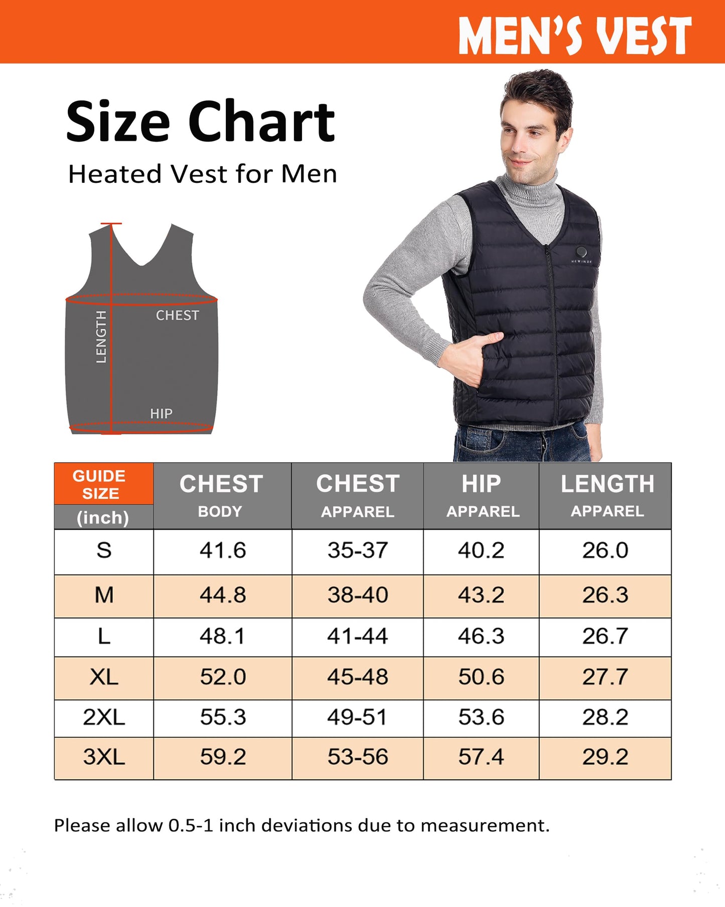 HEWINZE Men's Heated Vest Lightweight V-Neck with Battery Pack 5V,Electric Heating Vest,US Medium, Black
