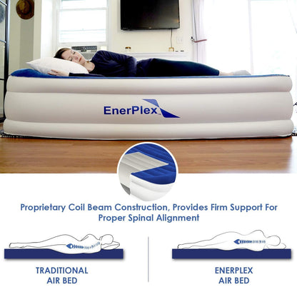 EnerPlex Twin Air Mattress with Built in Pump - 13" Luxury Size Self-Inflating Blow Up Mattress with Neck Support - Inflatable Air Bed for Portable Travel & Home Use (Blue/White)