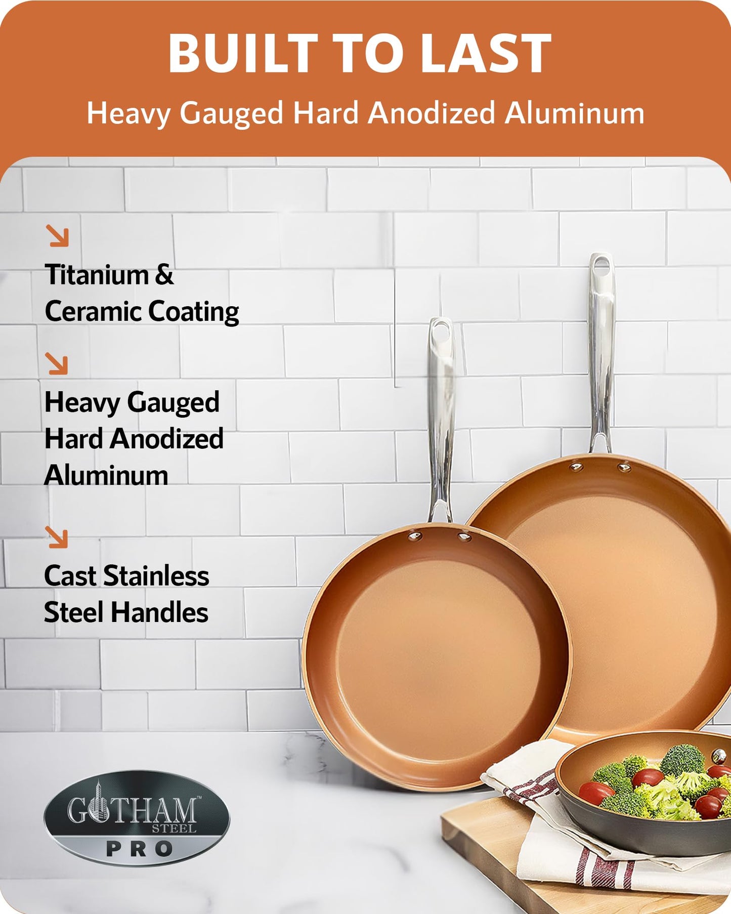 Gotham Steel Pro 13 Pc Ceramic Pots and Pans Set Non Stick Cookware Sets Pot and Pan Set, Kitchen Cookware Sets, Ceramic Cookware Set, Hard Anodized Cookware Set, Pot Set, Dishwasher Safe, Copper