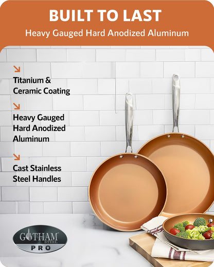 Gotham Steel Pro 13 Pc Ceramic Pots and Pans Set Non Stick Cookware Sets Pot and Pan Set, Kitchen Cookware Sets, Ceramic Cookware Set, Hard Anodized Cookware Set, Pot Set, Dishwasher Safe, Copper
