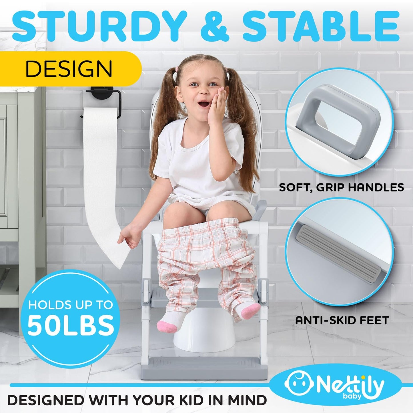 NETTILY Potty Training Seat for Toddler Boys & Girls - Toddlers COMPLETELY FOLDABLE Potty Training Toilet Seat with Ladder - PORTABLE Kids Potty Seat Toilet Chair Step Stool Trainer for Children