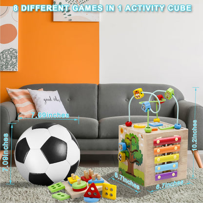 Resumplan 8-in-1 Baby Activity Cube – Premium Wooden Activity Cube Featuring Shape Sorting, Stacking Blocks, Xylophone, Wooden Montessori Toys for Baby, Educational Learning Toys for Toddlers