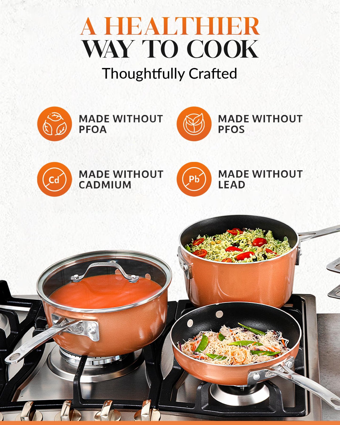 Gotham Steel 10 Pc Copper Pots and Pans Set Non Stick Cookware Set, Kitchen Cookware Sets, Pot and Pan Set, Pot Set, Space Saving Pots and Pans Set with Lids, Induction Cookware Set, Dishwasher Safe