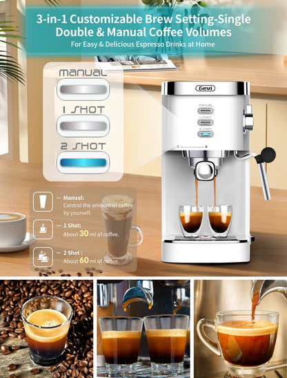 Gevi 20 Bar Espresso Machine, Cappuccino Machine with Milk Frother Steam Wand, Compact Espresso Super Automatic Espresso Machines for home with 34oz Removable Water Tank for Espresso Machines