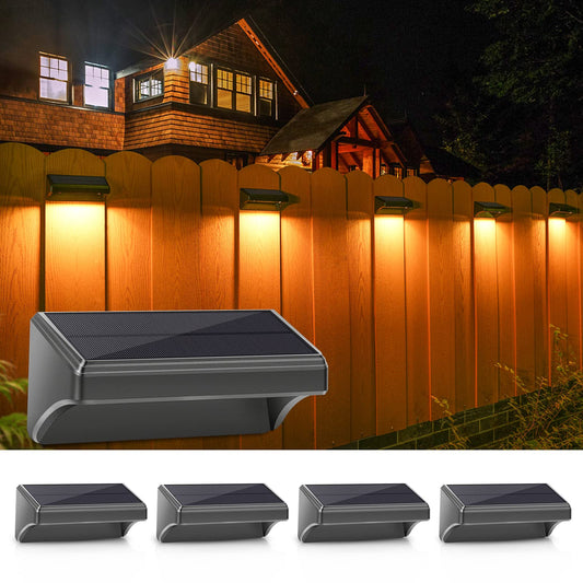 Aulanto Solar Fence Lights 4 Pack-Plus,100 Lumen Outdoor Solar Light IP67 Waterproof, Warm White and Cool White Modes,Fence Lights Otdoor Solar Lighting for Backyard,Garden,Fence,Wall,Deck,Stairs
