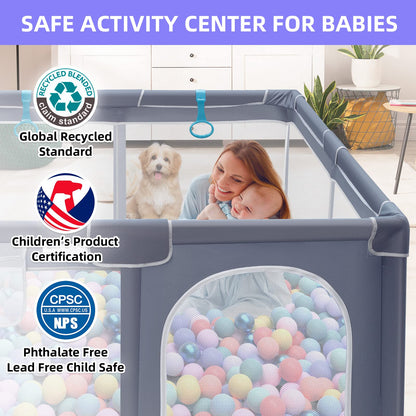 Suposeu Baby Playpen, Large Indoor and Outdoor Playard, Play Pens for Kids Activity Center, Sturdy Safety Baby Fence with Soft Breathable Mesh for Toddler (50 Inch×50 Inch, Grey)