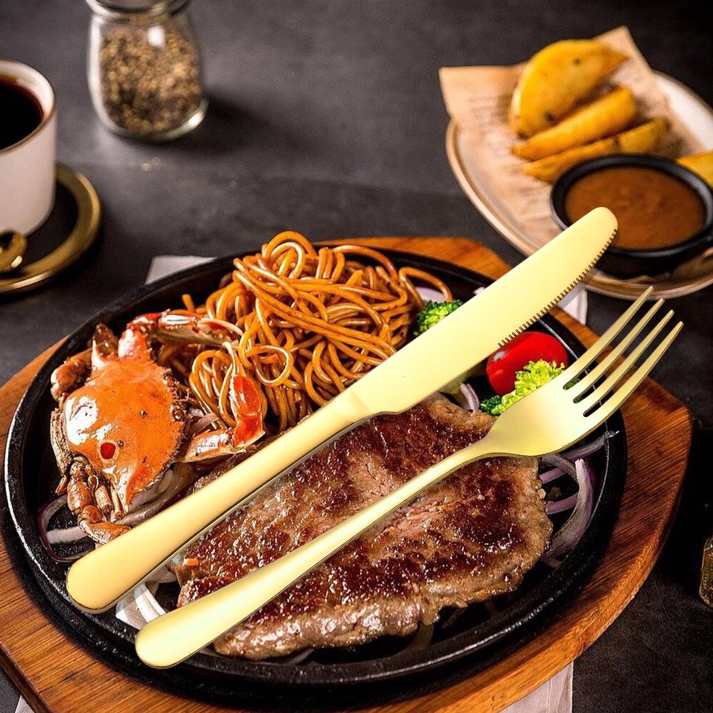 A · HOUSEWARE Gold Silverware Set 12 Stainless Steel Flatware Set 60 Piece Spoon Fork Knives Round Wide Handle Proper Weight Dishwasher Safe Gatherings Festival Parties