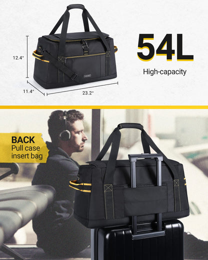 Carry on Bag, LIGHT FLIGHT 54L Large Travel Duffel Bags, Wide Open Weekender Overnight Bag, Heavy Duty Duffle Bag with Backpack Straps, Wet Pocket-Black