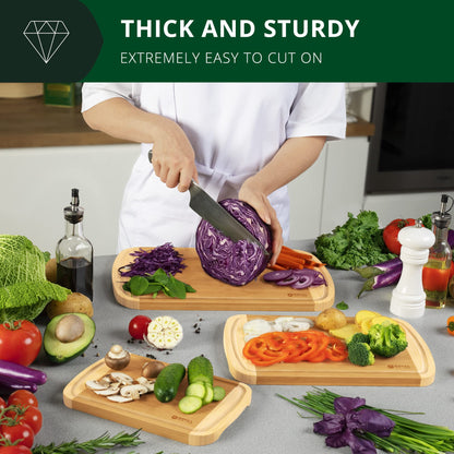 ROYAL CRAFT WOOD Luxury Cutting Boards for Kitchen - Reversible Wood Cutting Board Set, Thick Chopping Board - Wooden Cutting Board Set Bamboo Cutting Board for Meat, (Set of 3)