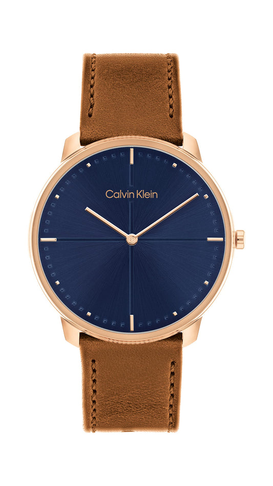 Calvin Klein Iconic Rose Gold 40 MM Case Watch with Leather Strap (Model: 25200154)