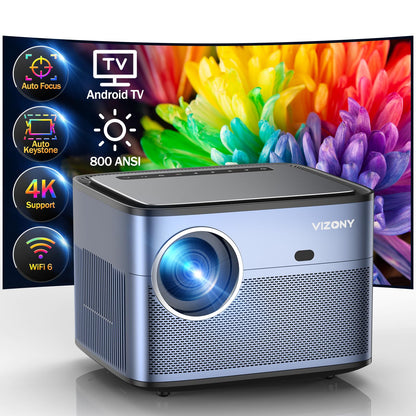 [Auto Focus/Keystone] Android TV Projector 4K with Netflix Built in, VIZONY 800ANSI 5G WiFi Bluetooth Outdoor Projector, FHD Home Movie Projector with 4P4D/Zoom/PPT Compatible Phone/Laptop, 8000+ Apps