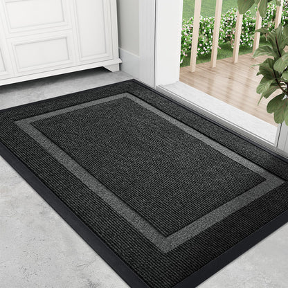 OLANLY Front Door Mat Indoor Outdoor Entrance, Waterproof All-Season, All-Weather Doormat, Durable Natural Rubber, Fade Resistant, Low Profile, Easy Clean Patio Porch Entryway Mat, 29.5x17, Black