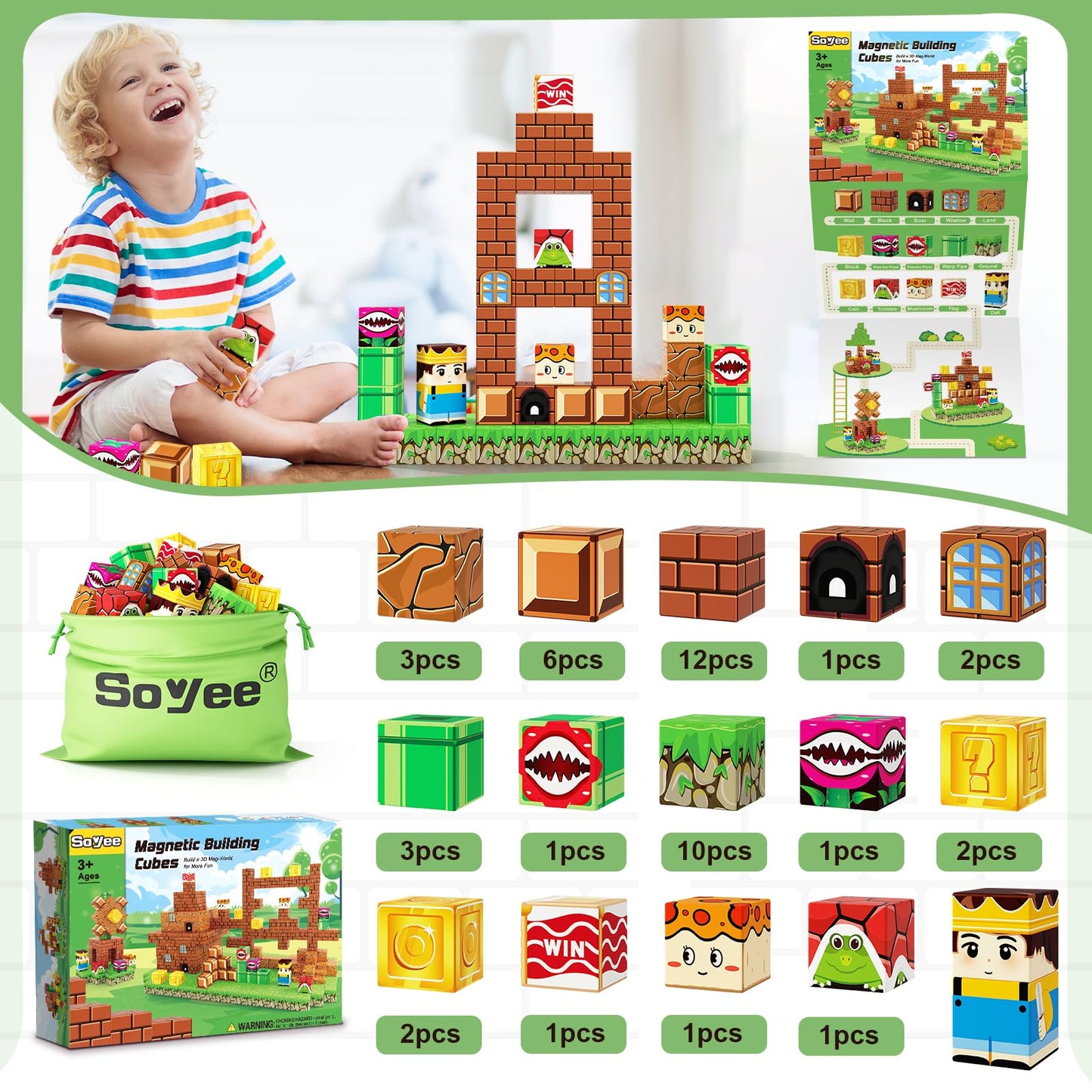 Magnetic Blocks Building Toys - Build Mine Magnet World Set, Magnet Toys for Boys & Girls Ages 5-7, Buildable Game Elements Gifts Toys for 3+ Year Old Boys & Girls