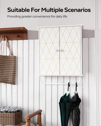 Bathroom Wall Cabinet Storage Cabinet Above Toilet, Bathroom Cabinet with Gold Decoration, Adjustable Shelves, Medicine Cabinet, and Space Saving Medicine Cabinet in The Living Room Cabinet White