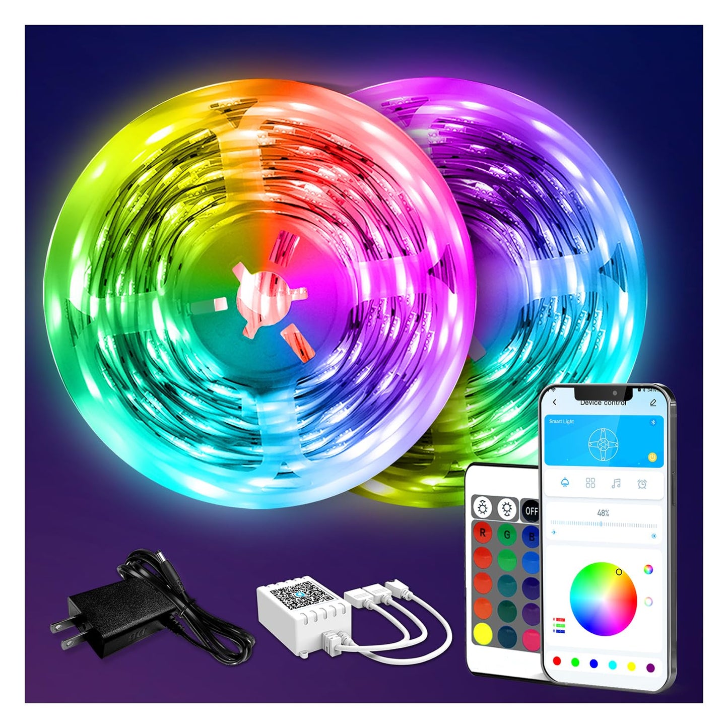 DAYBETTER Led Strip Lights 130ft Color Changing Lights Strip for Bedroom, Desk, Home Decoration, with Remote and 24V Power Supply