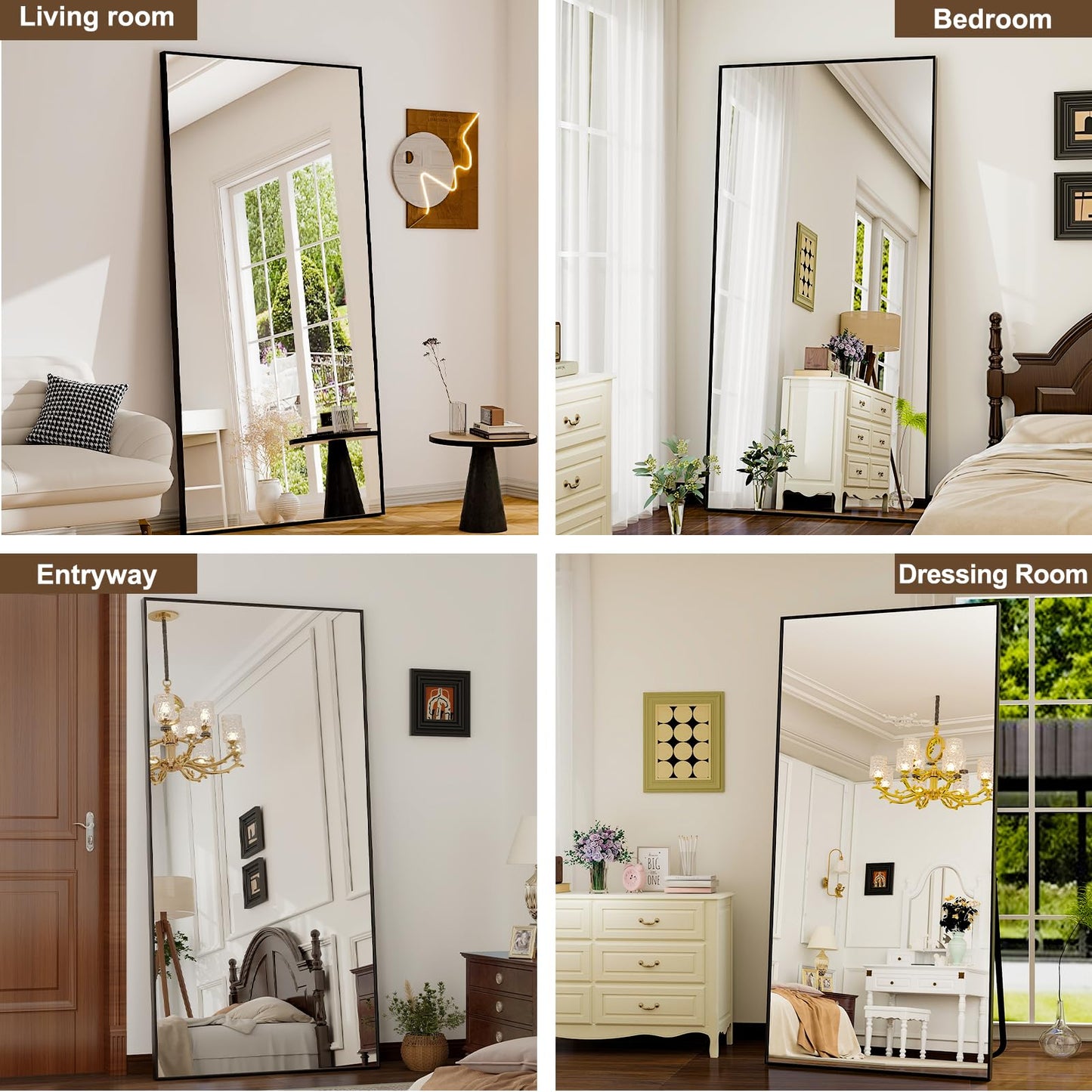 GLSLAND 71"x31" Full Length Mirror Extra Large Hanging or Leaning Rectangle Mirror Aluminum Alloy Thin Frame Bedroom Floor Dressing,Black