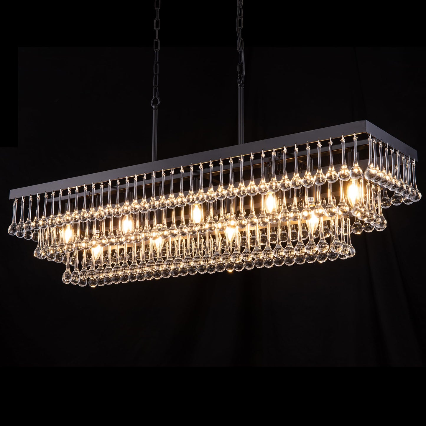 UPDATE: SOLD OUT! TOCHIC Crystal Chandelier, 47.2" Black Crystal Dining Room Light Chandelier, Farmhouse Kitchen Island Chandelier Lighting, Adjustable Linear Hanging Light Fixtures for Living Room Office Area Bar