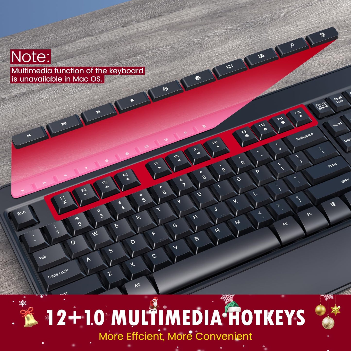 Wireless Keyboard and Mouse Combo, VEILZOR Full-Size 2.4G Ergonomic Computer Keyboard with Wrist Rest, 12+10 Independent Shortcuts, 4-Level 2400 DPI Wireless Mouse for Laptop/PC/Desktop,Windows/Mac OS