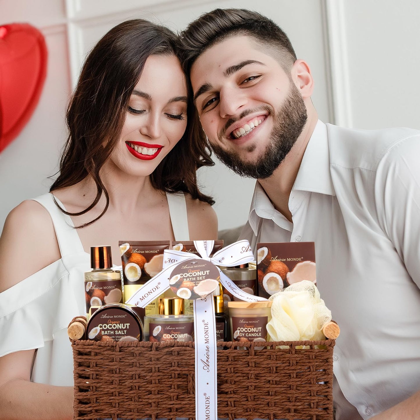 Spa Gift Basket for Women, Coconut Luxury Gift Set with Shower Gel, Bubble Bath, Hand Cream, Bath Soap, Bath Salt, Essential Oil, Luxury Bath and Body Gift Kit for Christmas