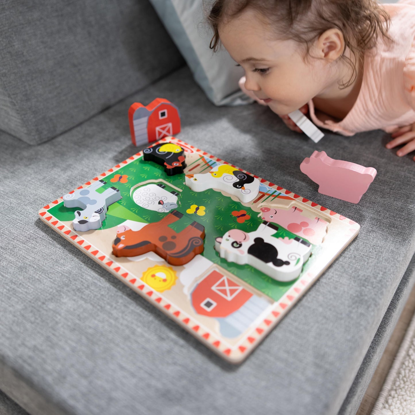 Melissa & Doug Farm Wooden Chunky Puzzle (8 pcs) - Farm Animal Toys For Kids, Wooden Puzzles For Toddlers Ages 2+ - FSC-Certified Materials