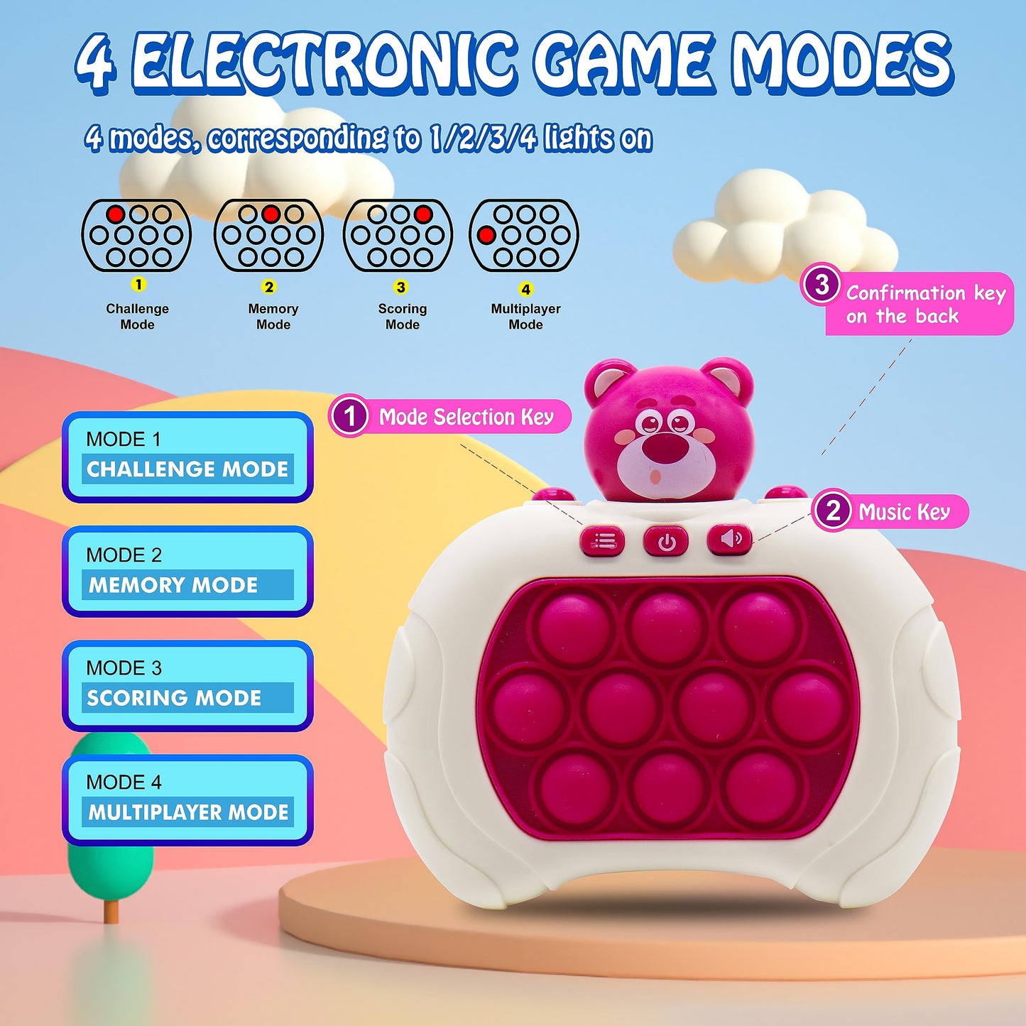 Fast-Push-Bubble-Game-Animal for Kids & Adults [Pop Fidget Quick Push Game] [Light up Puzzle Speed Push Game] [Handheld Fidget Game Toy] Gift for Girls Age 3-12