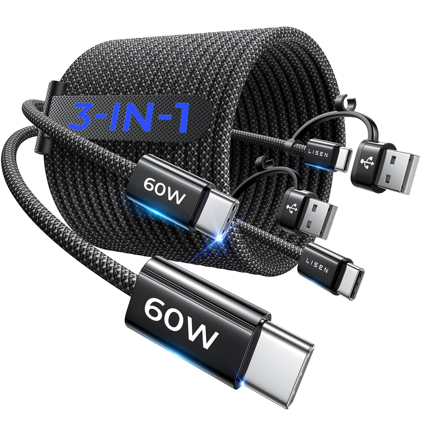 USBC to USBC Cable C Fast Charging USB A to USB C Cable 6.6ft 2Pack, for iPad Pro Charger Cable 60W Braided for iPhone 15 Carplay Cable Samsung Android Charger Fast Charging Cord for MacBook