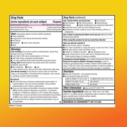 Amazon Basic Care Daytime Cold and Flu Relief Liquid Caps Softgel, Non-Drowsy Cold Medicine, Relief of Pain, Fever, Cough, Sore Throat, Nasal Congestion, 48 Count