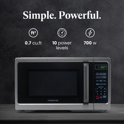 Farberware Countertop Microwave 900 Watts, 0.9 cu ft - Microwave Oven With LED Lighting and Child Lock - Perfect for Apartments and Dorms - Easy Clean Stainless Steel