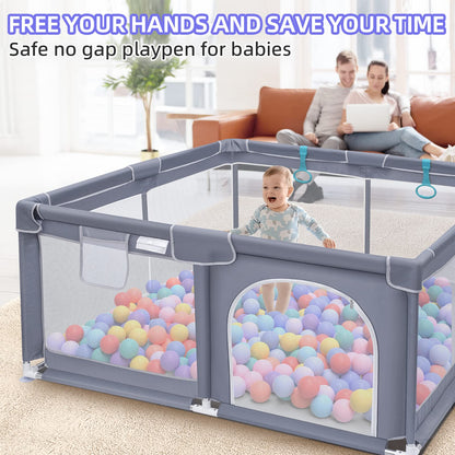 Suposeu Baby Playpen, Large Indoor and Outdoor Playard, Play Pens for Kids Activity Center, Sturdy Safety Baby Fence with Soft Breathable Mesh for Toddler (50 Inch×50 Inch, Grey)