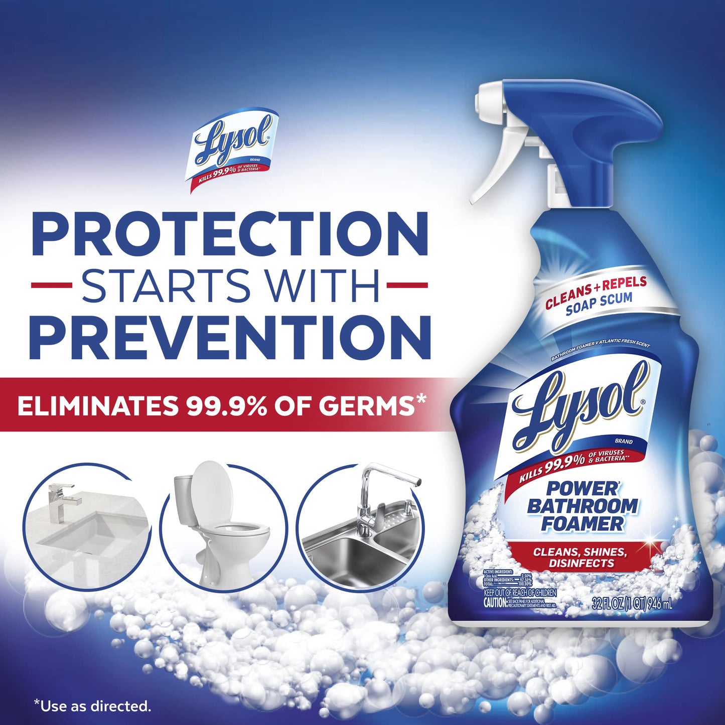 Lysol Power Bathroom Cleaner Trigger, 22 Ounces (Pack of 3)