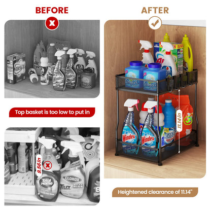 Under Sink Organizer and Storage, PHINOX Bathroom Organizer Under Sink-2 PACK, 2 Tier Under Kitchen Sink Organizer, Metal Cabinet Storage Organizer