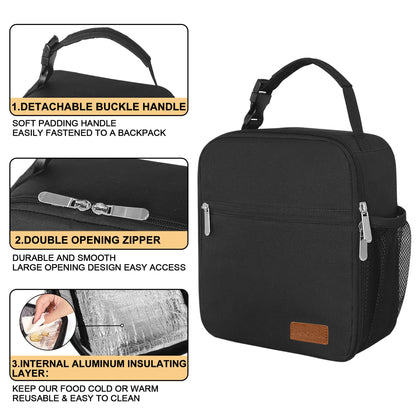 Deosk Lunch Bag Reusable Small Lunch Box for Men Women Insulated Portable Lunchbox for adults Suitable for School Work Picnic (Black)