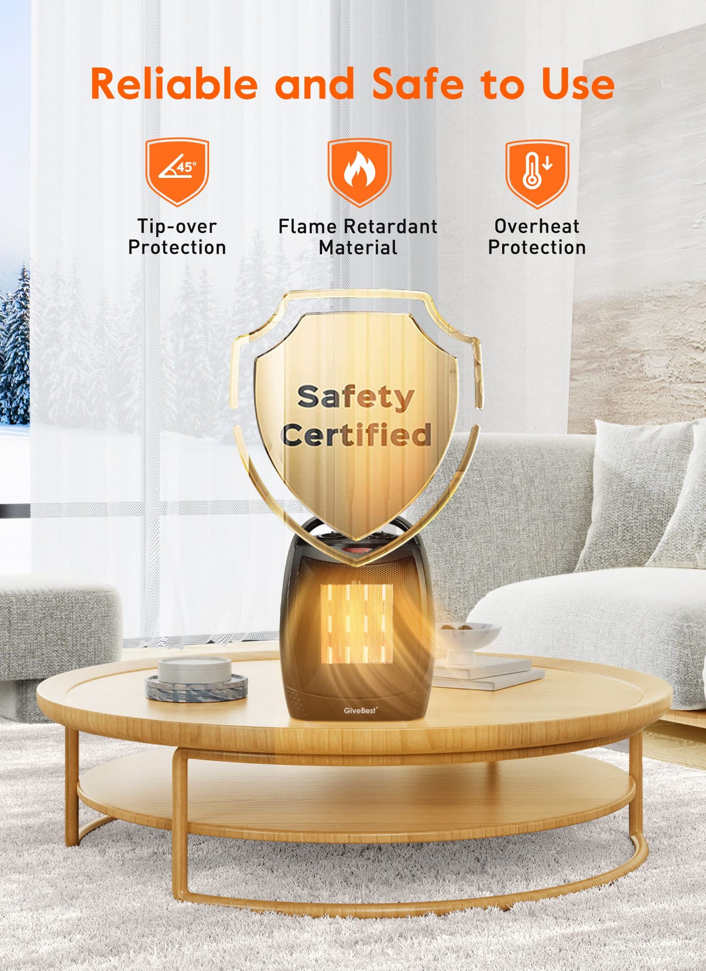 GiveBest Portable Electric Space Heater, 1500W/750W Ceramic Heater with Thermostat, Heat Up 200 Square Feet in Minutes, Safe and Quiet for Office Room Desk Indoor Use