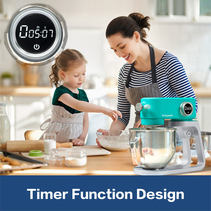 All Metal Stand Mixer,Kitchenin 5.3-Quart 8-Speeds Tilt-Head Food Mixer,400 Watt DC Motor Electric Stand Mixer with 12-Wire Whip,Flat Beater,Stainless Steel Dough Hook & Pouring Shield,Light Blue