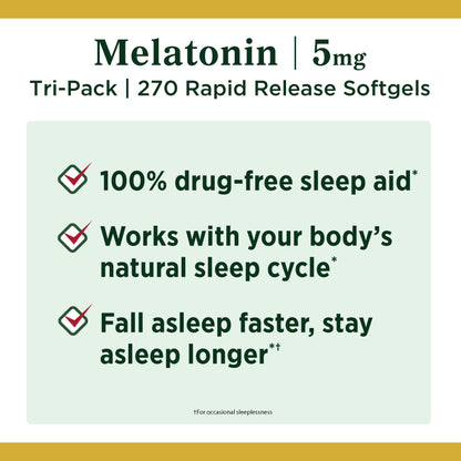Nature's Bounty Melatonin 3mg, 100% Drug Free Sleep Aids for Adults, Supports Relaxation and Sleep, Dietary Supplement, 240 Count (Pack of 2)