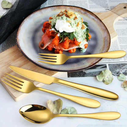 A · HOUSEWARE Gold Silverware Set for 8 Stainless Steel Flatware 40 Piece Fork Spoon Knife Heavy Duty Thick Handle Parties Dishwasher Safe Family Gatherings Parties and Formal Occasions