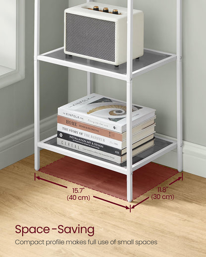 VASAGLE Bookcase, 4-Tier Bookshelf, Slim Shelving Unit for Bedroom, Bathroom, Home Office, Tempered Glass, Steel Frame, Pearl White and Slate Gray ULGT028W01