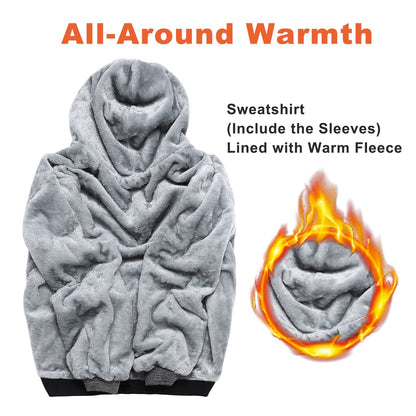 Hoodies for Men Full Zip Up Fleece Warm Jackets Thick Coats Heavyweight Sweatershirts Kangaroo Pockets Black/Grey L