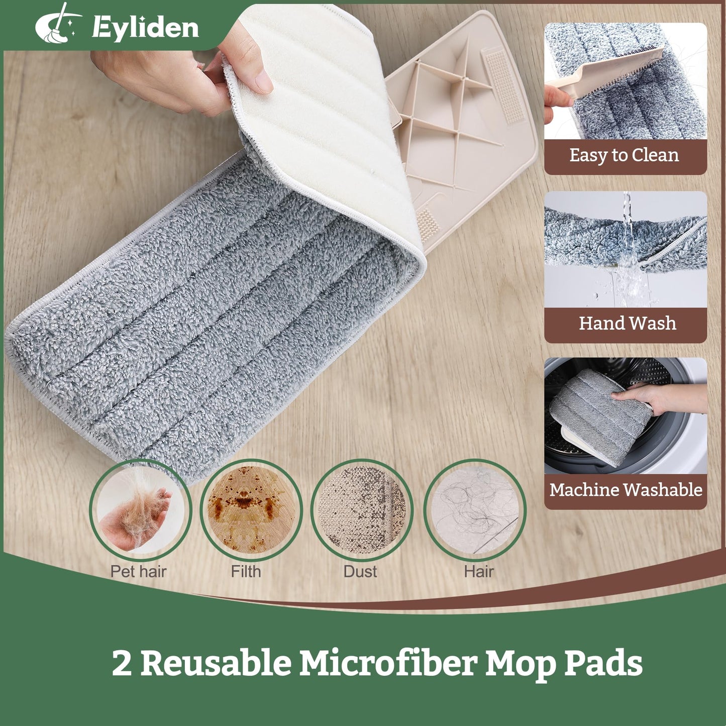 Eyliden Spray Mop, Mops for Floor Cleaning with 2pcs Microfiber Reusable Pads and 22 oz Bottle, Wet Jet Flat Mop for Wood Hardwood Laminate Ceramic Tiles Floor Cleaner Tools
