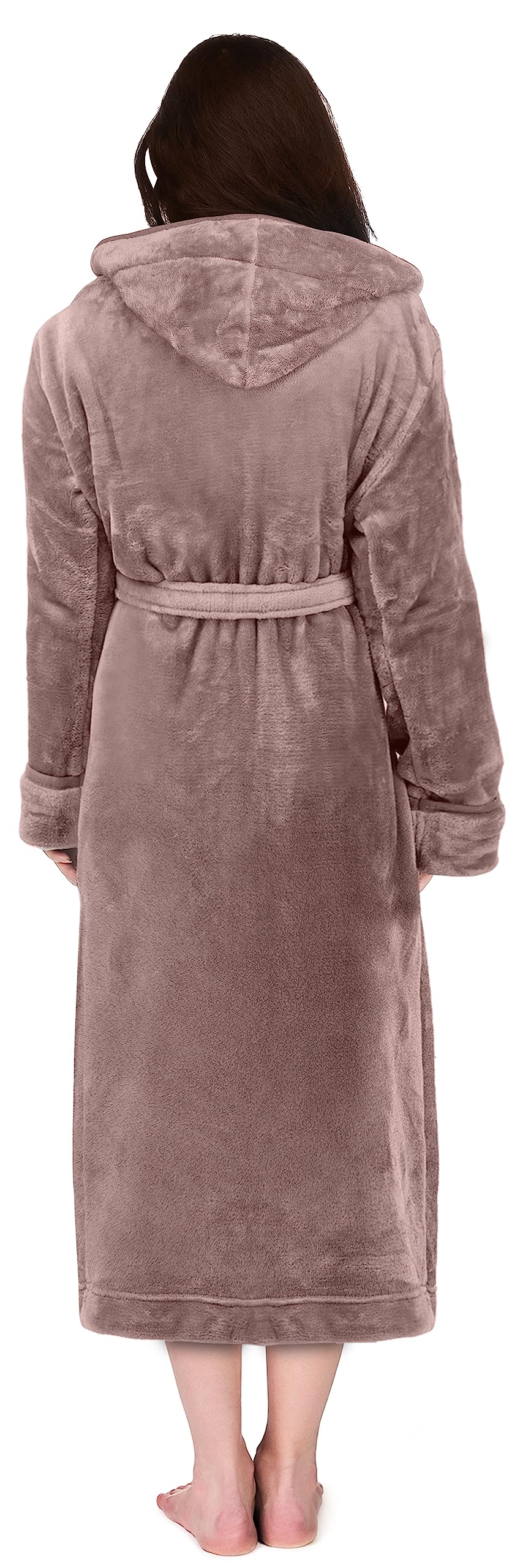 NY Threads Womens Fleece Hooded Bath Robe - Plush Long Robe, Taupe, Small