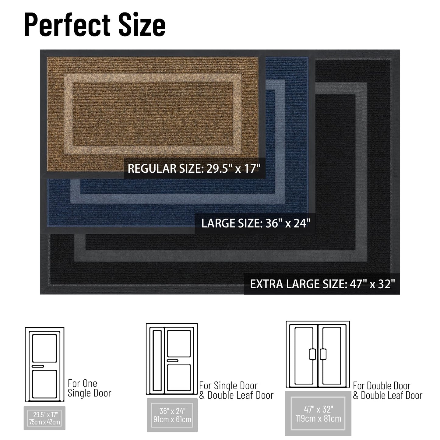OLANLY Front Door Mat Indoor Outdoor Entrance, Waterproof All-Season, All-Weather Doormat, Durable Natural Rubber, Fade Resistant, Low Profile, Easy Clean Patio Porch Entryway Mat, 29.5x17, Black