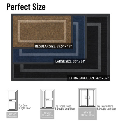 OLANLY Front Door Mat Indoor Outdoor Entrance, Waterproof All-Season, All-Weather Doormat, Durable Natural Rubber, Fade Resistant, Low Profile, Easy Clean Patio Porch Entryway Mat, 29.5x17, Black