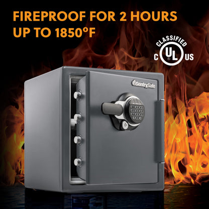 SentrySafe Fireproof and Waterproof Steel Home Safe with Digital Keypad Lock, 2 Hour Fireproof Rated Safe for Home, 1.23 Cubic Feet, 17.8 x 16.3 x 19.3 inches, STW123GTC, Black