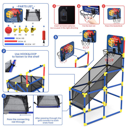 Kids Basketball Hoop Arcade Game W/Electronic Scoreboard Cheer Sound, Basketball Hoop Indoor Outdoor W/4 Balls, Basketball Game Toys Gifts for Kids 3-6 5-7 8-12 Toddlers Boys Girls
