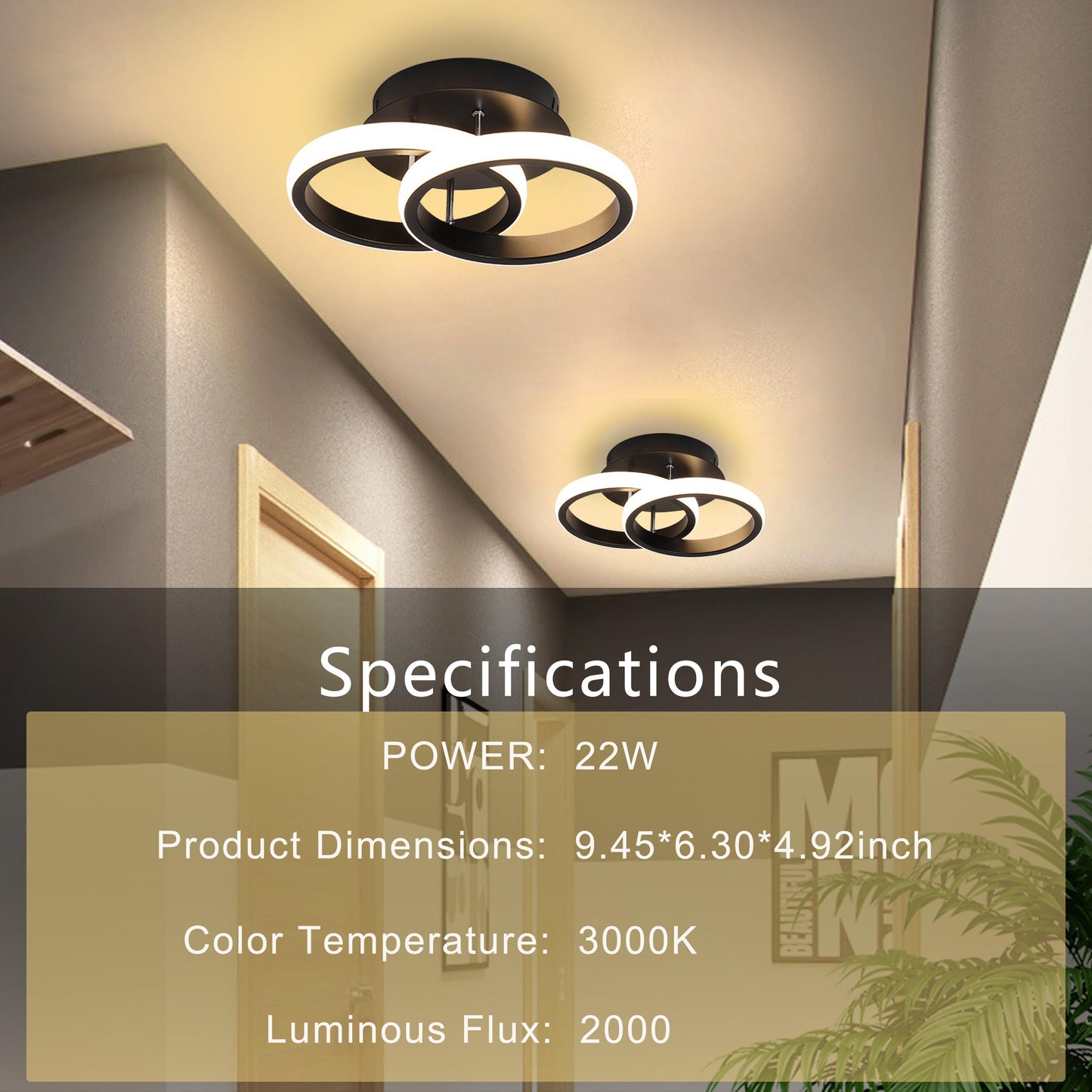 ADISUN LED Ceiling Light Modern Lighting Fixtures Warm White Flush Mount Ceiling Lamp for Kitchen Loft Aisle Hallway Balcony Stair Bedroom 22W (Black)