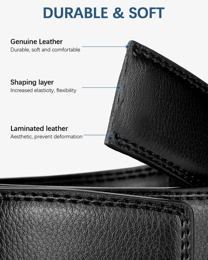 BOSTANTEN Mens Belt Leather Ratchet Dress Belt with Sliding Adjustable Buckle, Trim to Fit