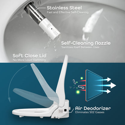 BidetMate 2000 Series Electric Bidet Heated Smart Toilet Seat with Unlimited Water, Side Control Panel, Deodorizer, and Warm Air Dryer - Adjustable Self-Cleaning Fits Round Toilets